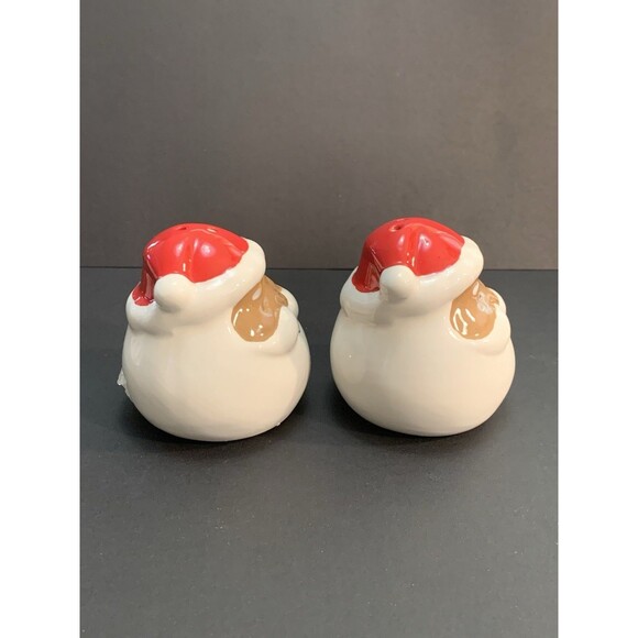 Peppermint Lane Smiling Santa Salt & Pepper Shakers Brown Red White Set of 2 - Picture 6 of 12